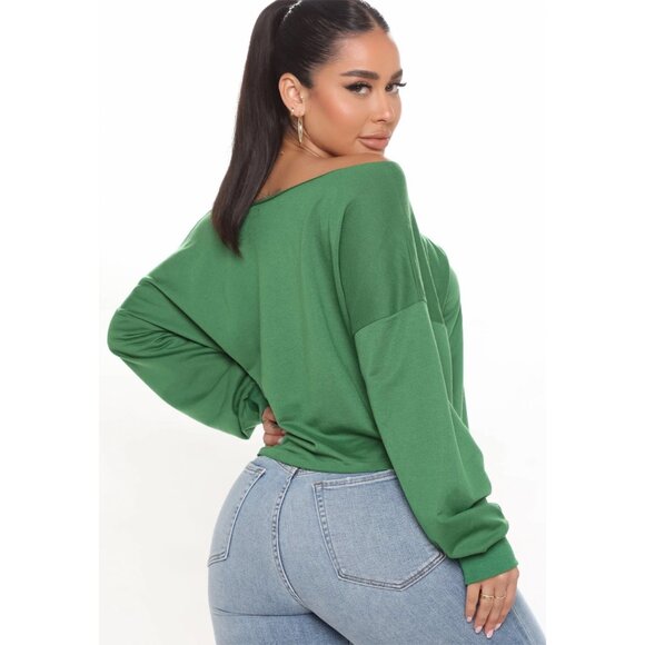 Fashion Nova ✦ Capricorn Vibes Off‑Shoulder Top ✦ Hunter Green Zodiac Graphic XS - Picture 4 of 4